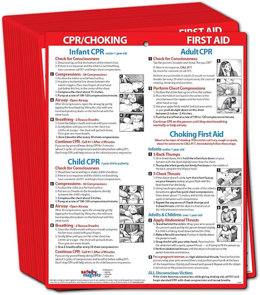 Safety Magnets by ZOCO – CPR & Choking Fridge Magnet (20-Pack) – First Aid Instructions for Infants, Children, & Adults – Heimlich Maneuver Laminated Card 8.5" x 11"