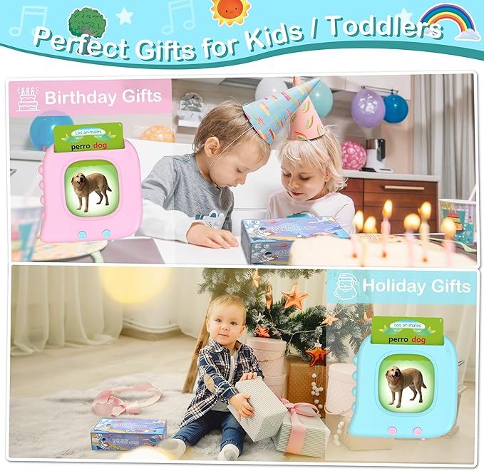 Pocket Speech Therapy Toys for 1 2 3 4 5 Years, Bilingual Spanish English 224 Sight Words Toddler Flash Cards Preschool Learning materialsToy, Montessori Autism Sensory Toys, Birthday Gifts for Boys