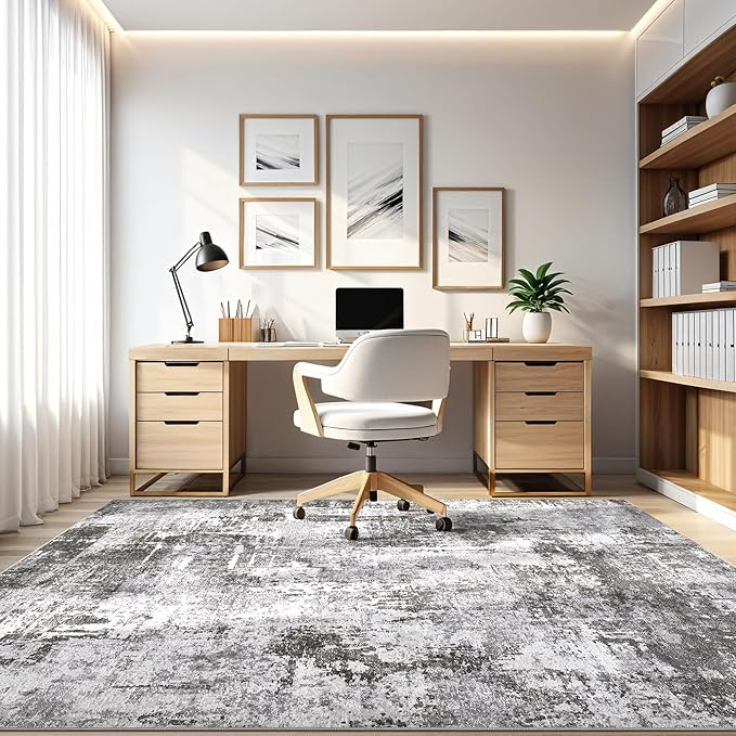 6x9 Area Rugs Living Room: Large Washable Abstract Modern Soft Rug Stain Resistant Indoor Floor Non Slip Accent Carpet for Bedroom Nursery Playroom Dining Room Office Dorm Home Decor- Black Grey