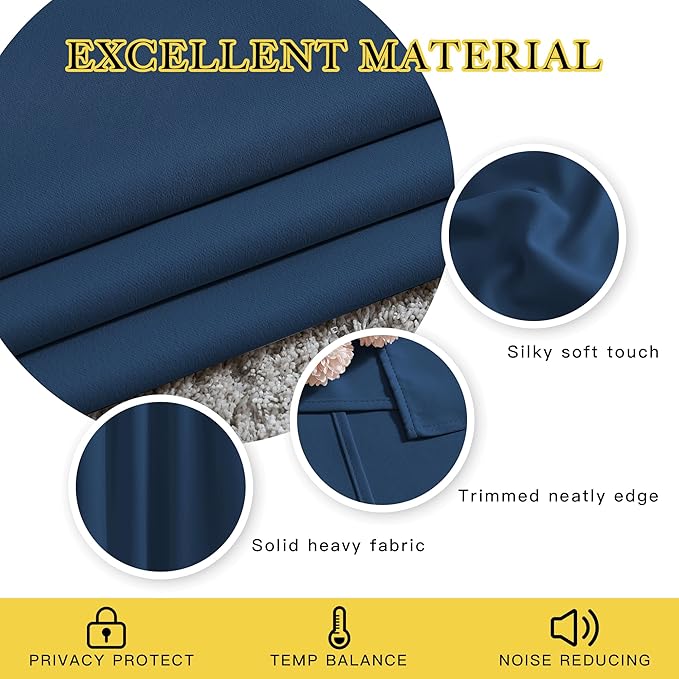 NICETOWN Blackout Moroccan Blue Curtains for Bedroom - Thermal Insulated Grommet Solid Window Treatments Energy Saving Sound Reducing Drapes for Bathroom, 2 Panels, W46 x L54