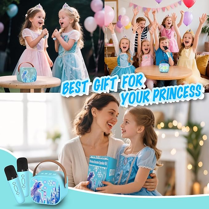 Mini Karaoke Machine for Kids Frozen Toys for Girl Princess Toys 3 4 5 6 7 8 9 10 Year Old Girl Birthday Gifts Kids Toys Toddler Wireless Microphones