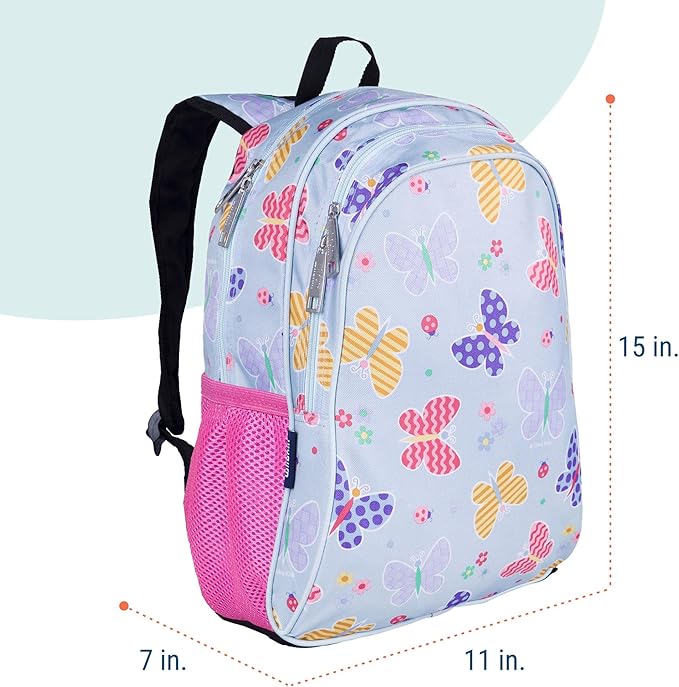 Wildkin 15-inch Kids Backpack – Durable, Padded, Adjustable for School & Travel - Butterfly Garden
