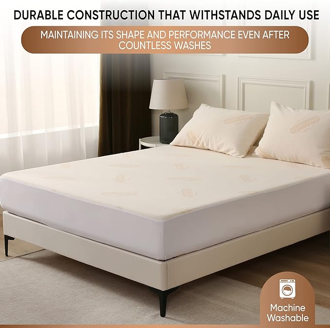 Waterproof Organic Mattress Protector Queen - Organic Cotton Breathable Mattress Pad Cover - 250 GSM Comfort - Deep Pocket - Fitted Comfort