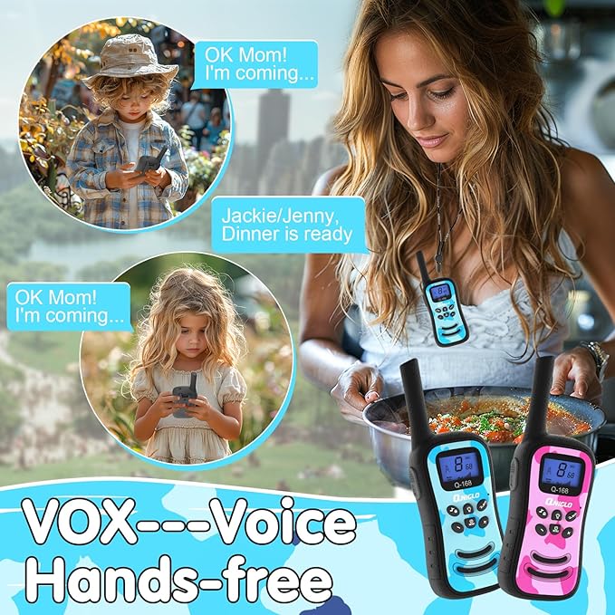 Qniglo Kids Walkie Talkies Rechargeable with USB Charger, 3 Pack Walki Talki for 3-12 Years Old Boys Girls Toys Gifts, Walkie-Talkies with Flashlight Lanyard for Camping Games and Indoor Playing