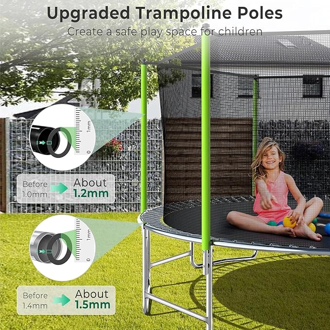 Upgraded 10/12/14/15/16FT Trampoline Outdoor, Large Kids Trampoline with Light, Stakes, Sprinkler, Backyard Trampoline with Basketball Hoop and Net, Capacity for 4-6 Kids and Adults