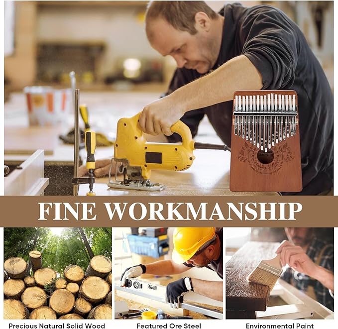 Kalimba Thumb Piano 17 Keys Instrument: Portable Mbira Finger Pianos Musical Gifts for Kids Adults Beginners - Mahogany Wood Handheld Piano with Tune Hammer, Music Book