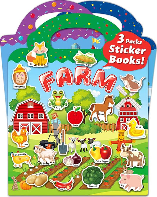 Reusable Sticker Book for Toddlers 2-4 Years, Stickers for Kids, Toddler Sticker Book Ages 1-3, Toddler Craft Activities, Toddlers Travel Toys Ages 2+ Boy Girl Birthday Gifts