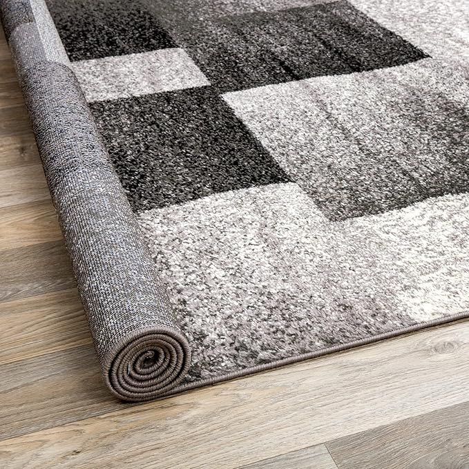 Rugshop Modern Distressed Boxes Runner Rug 2' x 7' Gray
