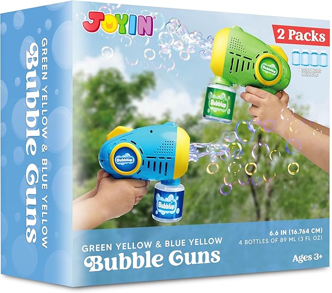 JOYIN 2 Kids Bubble Guns with 4 Bottles Solution, Automatic Bubble Machine Gun with 8 Holes for Kids, Adults, Summer Toys, Easter Basket Stuffers, Birthday Gift, Party Favors
