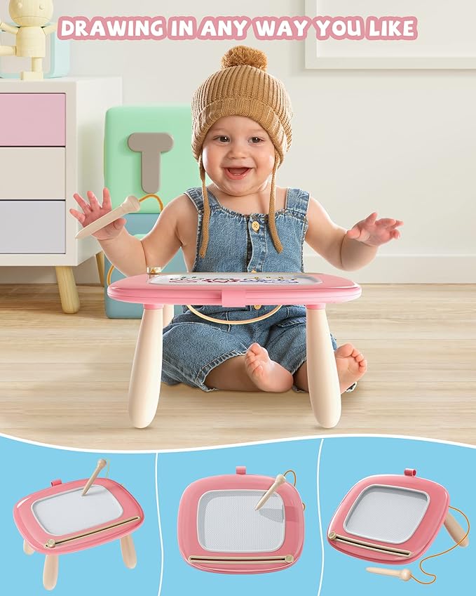 Kikapabi Toddler Magnetic Drawing Board - 1st Birthday Gifts for 1 2 3 Year Old Girls & Boys, Learning Doodle Board, Educational Toys for Baby (Pink)