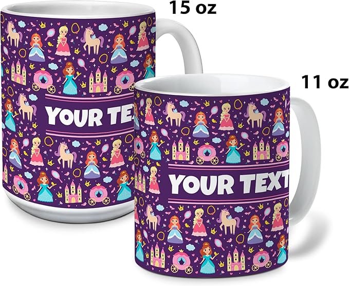Personalized Mug for Kids - Princesses - Custom Name/Text, Ceramic Hot Chocolate/Cocoa/Coffee Cup for Girls, Birthday/Christmas/Holiday Gift - 15 oz, Navy Blue Handle
