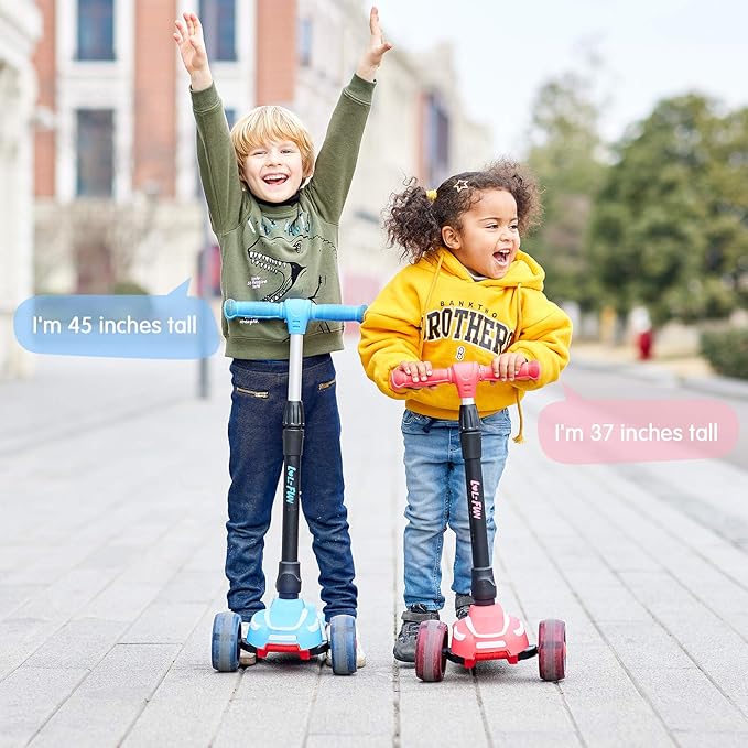 LOL-FUN Toddler Scooter for Kids Ages 3-12 Years Old Boy Girl with 3 Wheel LED Lights, Extra-Wide Childrens Foldable Kick Scooter Kids Ages 3-5 with 4 Adjustable Height and Lean-to-Steer