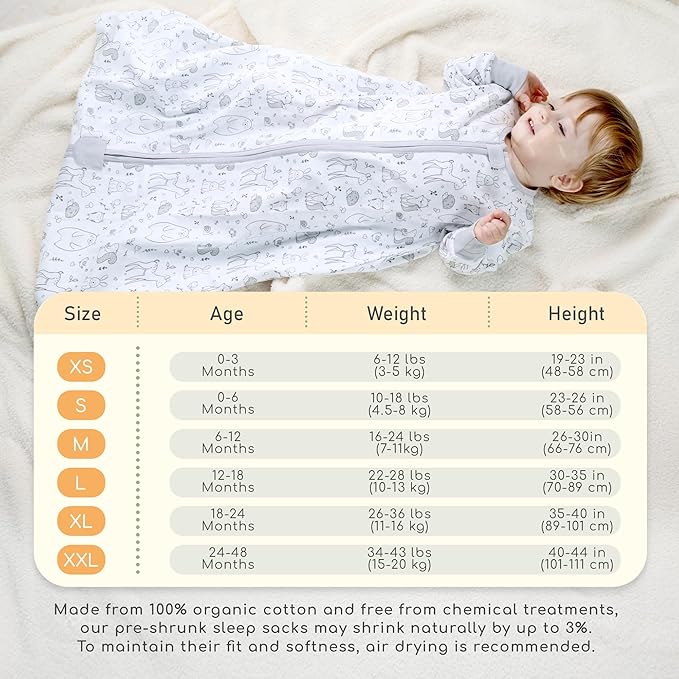 Mama Cheetah Baby Sleep Sack with Sleeves, 0.5 TOG Organic Cotton Wearable Blanket and Two-Way Zipper, Swaddle Transition Long Sleeve Sleeping Bag for Newborn Infant Toddler, 24-48 Months