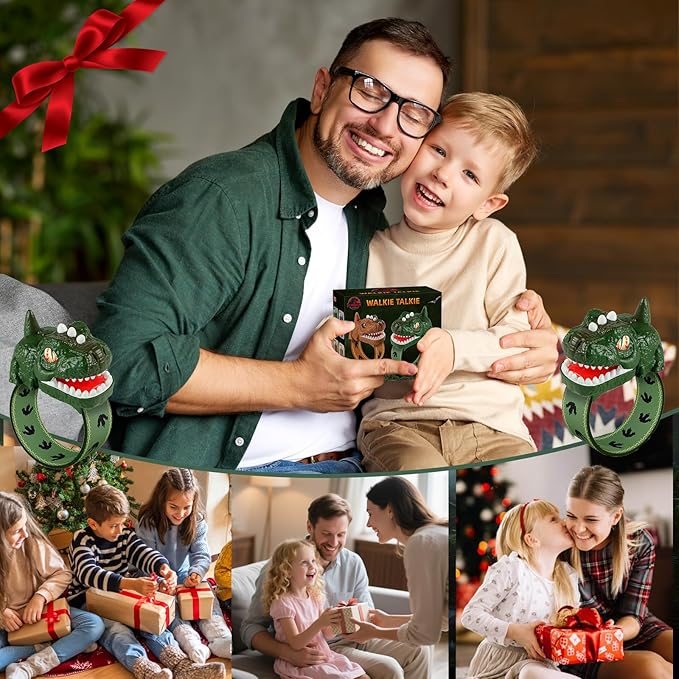 Rechargeable Dinosaur Walkie Talkies for Kids, 2 Pack T-Rex Camping Gear Outdoor Toys Long Range Birthday Easter Christmas Stocking Stuffers for 6 Age+ Boys Girls