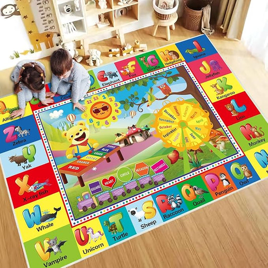 ABC Rug for Kids Room, ABC Mats for Floor Toddlers, Alphabet Play Mat Elementary Preschool Kid's Rugs wtih ABC, Numbers, Animals - (59X39.4 Inches)