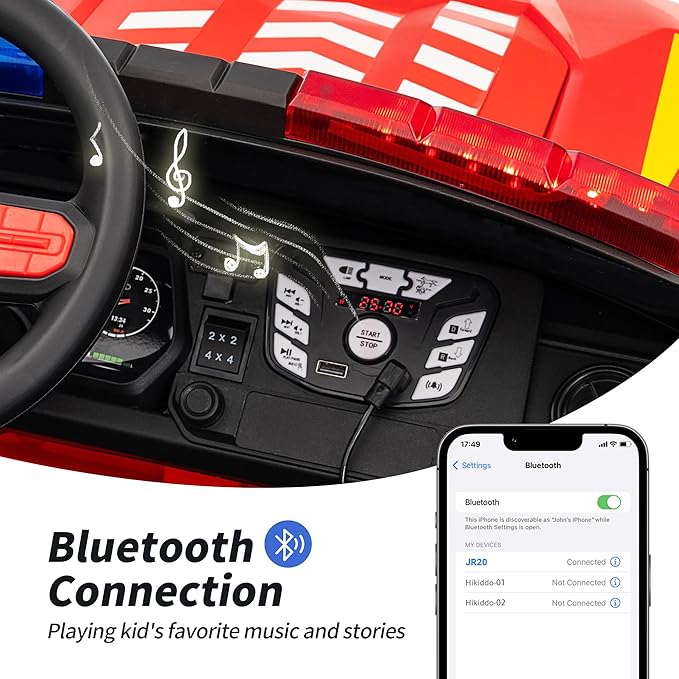 12V 7Ah Electric Fire Truck Ride-On Toy for Big Kids, 2 Seater Kids Ride on Car SUV w/Remote Control, Bluetooth - Red