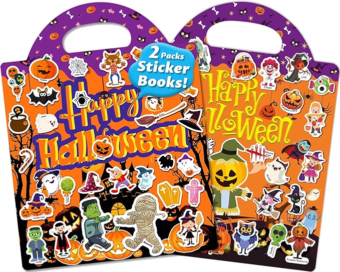 Reusable Sticker Book for Toddlers 2-4 Years, Stickers for Kids, Toddler Sticker Book Ages 1-3, Toddler Craft Activities, Toddlers Travel Toys Ages 2+ Boy Girl Birthday Gifts - Halloween