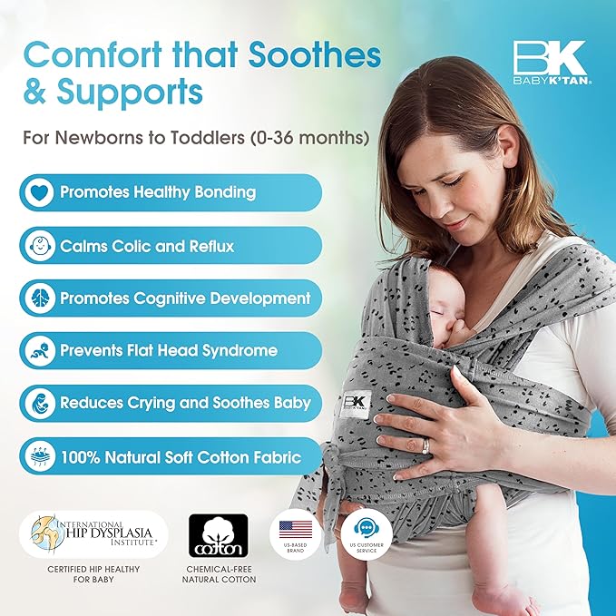 Baby K'tan Baby Wrap Carrier - Pre Wrapped and Simple as 1-2-3, Pillowy Soft, Slip On - Not Like Any Newborn Sling, No Rings, No Tying, No Buckles - Original Sweetheart Grey (Large)