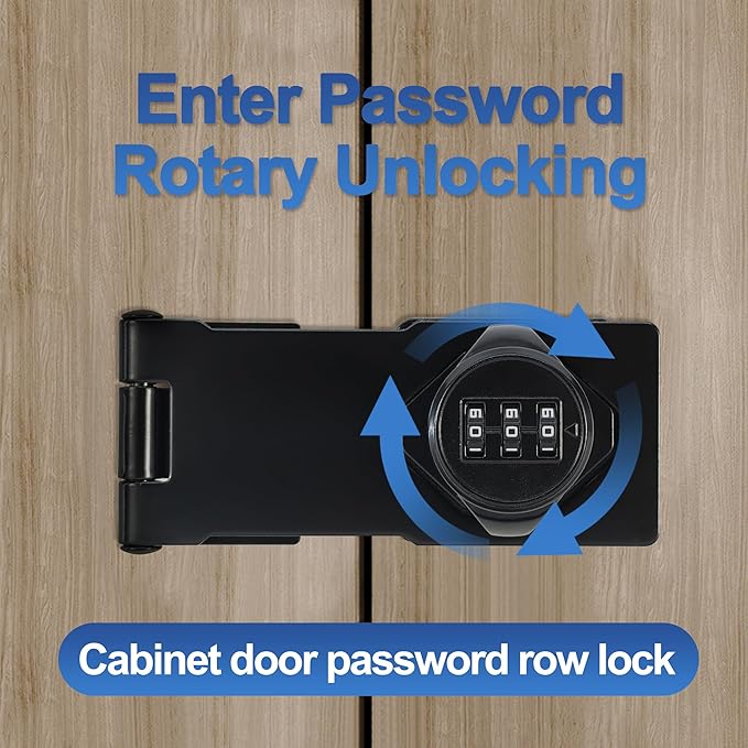 Password Rotary Hasp Locks,Black 1 Pack Cabinet Locks with Combination,Keyless Security Latch for Sliding Barn Door, Gate, Small Door, Closet, Drawers