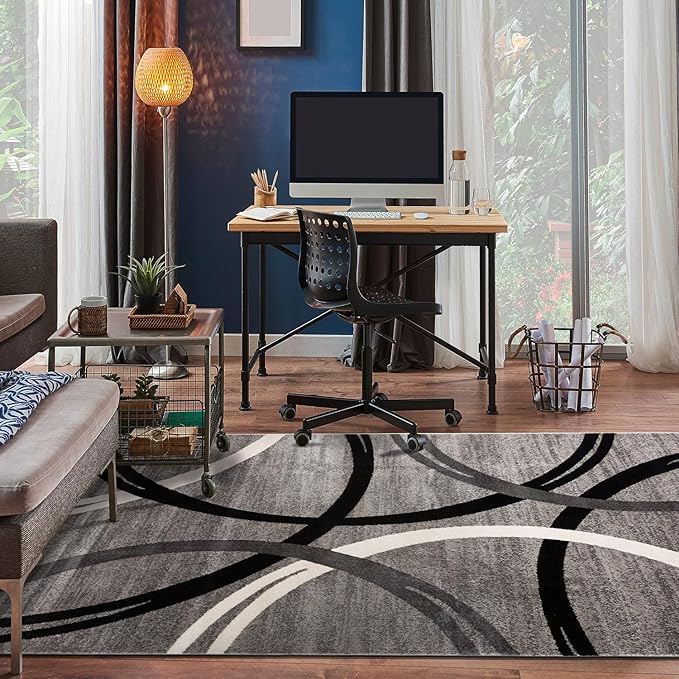 Rugshop Modern Wavy Circles Design Area Rug 3'3" x 5' Gray