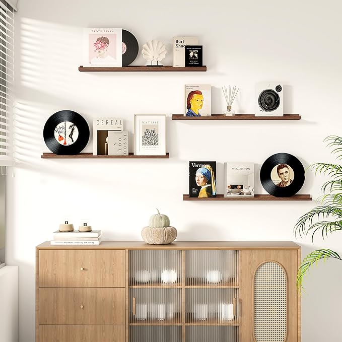 Picture Ledge Shelf for Wall, Floating Shelves Set of 4, 36 Inch Long Nursery Book Shelves for Toys Storage, Kids Bookshelf Wall Mounted for Books Photo Frames, Walnut