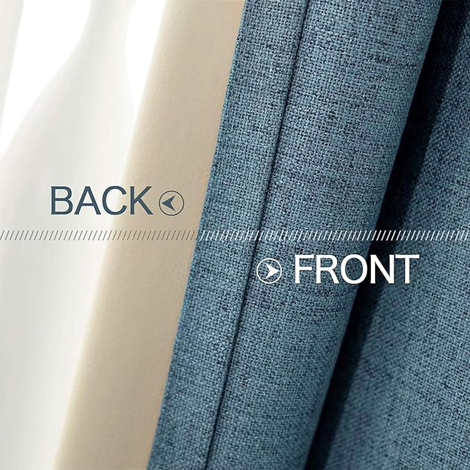 MIULEE Linen Blackout Curtains and Drapes 100% Room Darken Thermal Insulated Grommet Window Panels with Coating 2 PCs W 42 x L 84 inches Dusty Blue