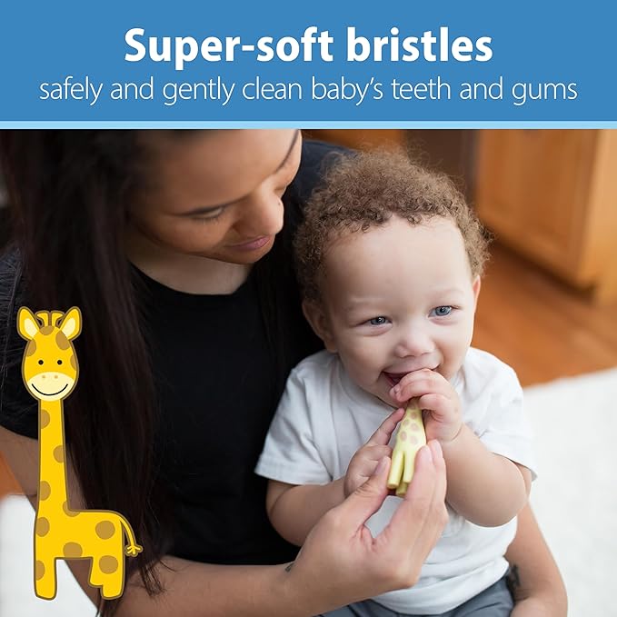 Dr. Brown's Infant-to-Toddler Training Toothbrush, Soft for Baby's First Teeth, Giraffe, 0-3 Years (Pack of 2)