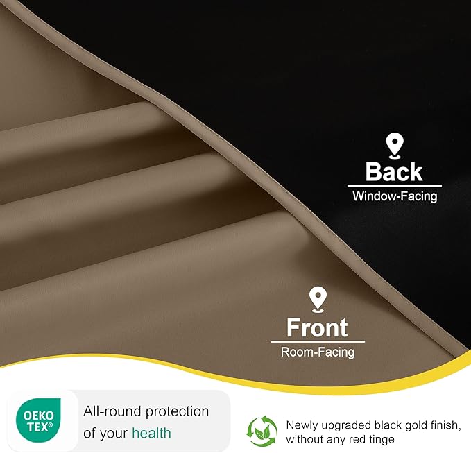 NICETOWN 100% Blackout Curtains 96 inches Long for Bedroom - Grommet Privacy Window Treatment Drapery for Cafe Bar Thermal Insulated Curtains for Living Room, 1 Pair, 52" W x 96" L, Khaki