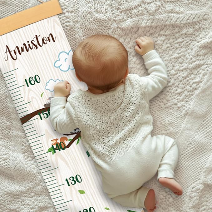 Personalized Name Growth Chart Wall Decor for Kids – Canvas Removable Height Chart Measuring Ruler 59" x 7.9" (Zoo）