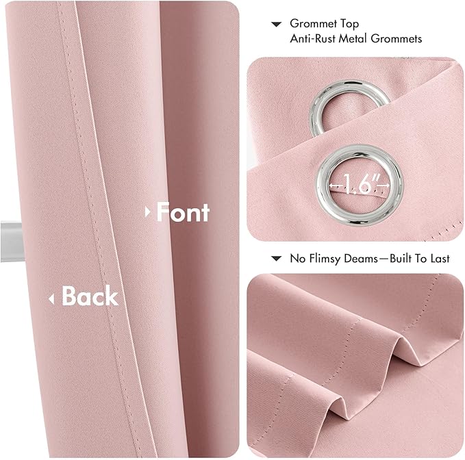 MIULEE Baby Pink Blackout Curtains for Girls Bedroom Living Room 78 Inches Long 2 Panels, Nursery Thermal Insulated Room Darkening Drapes Solid Grommet Top Noise Reducing Window Curtains 40x78 Inch