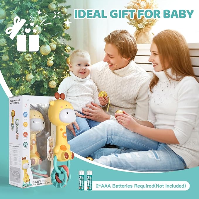 Orzbow Giraffe Teether Toy, Baby Teething Toys & Rattle Ligh-Up, Musical Baby Toy 3-6-12-18 Months, Easy to Grip Sensory Toys for Toddlers Bpa-Free, Boy Gir Birthdays Gift