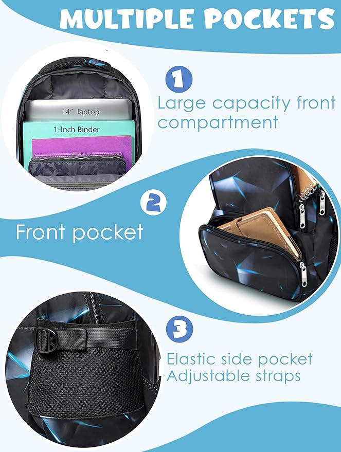 BLUEFAIRY Kids Backpack for Boys Elementary Primary Middle School Bags for Childs Book Bags Bookbags Lightweight Padded Straps Back to School Mochilas para Niños 17" Black/Blue