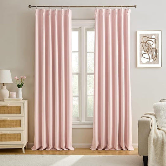KEQIAOSUOCAI Baby Pink Room Darkening Curtains, Pinch Pleat with Hooks, Modern Design Light Reducing & Privacy Protection Fabric Window Drape/Drapery for Kid's Adult Room(Pink, 2 Panels, W40 x L96)