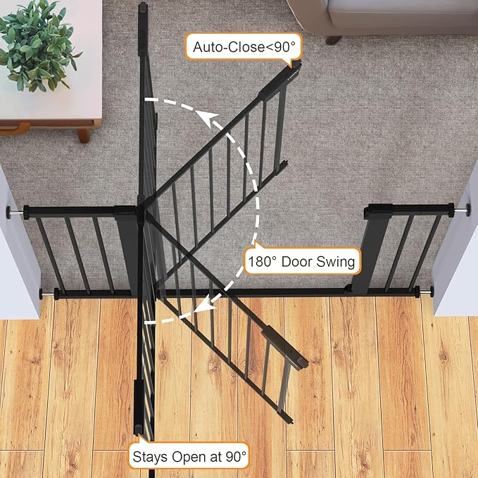 Cumbor 2 Pack 29.7-46" Baby Gate for Stairs, Mom's Choice Awards Winner-Auto Close Dog Gate for doorways, Easy Install Pressure Mounted Pet Gates indoor, Easy Walk Thru Wide Safety Gate for Dog, Black