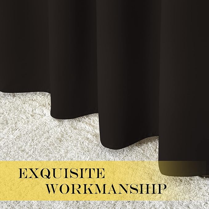 NICETOWN Toffee Brown Curtain Panels - Home Decoration Thermal Insulated Solid Grommet Blackout Curtains/Drapes for Hall/Sliding Door (80" Wide by 108" Long, Black, Set of 2)