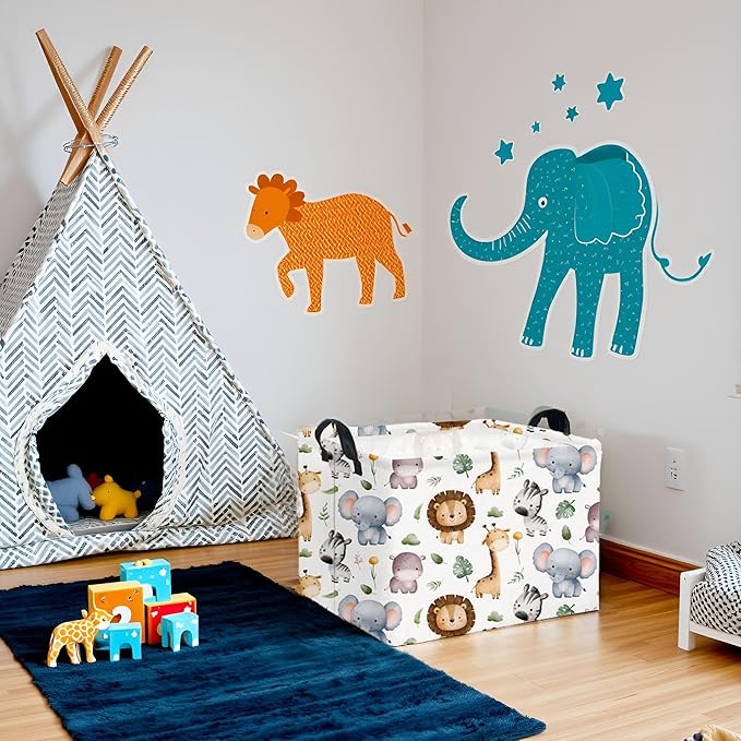 HIYAGON Rectangular Woodland Animal Basket Baby Storage Basket Storage Bin Organizer Box Animal Room Decor(Animal Basket)