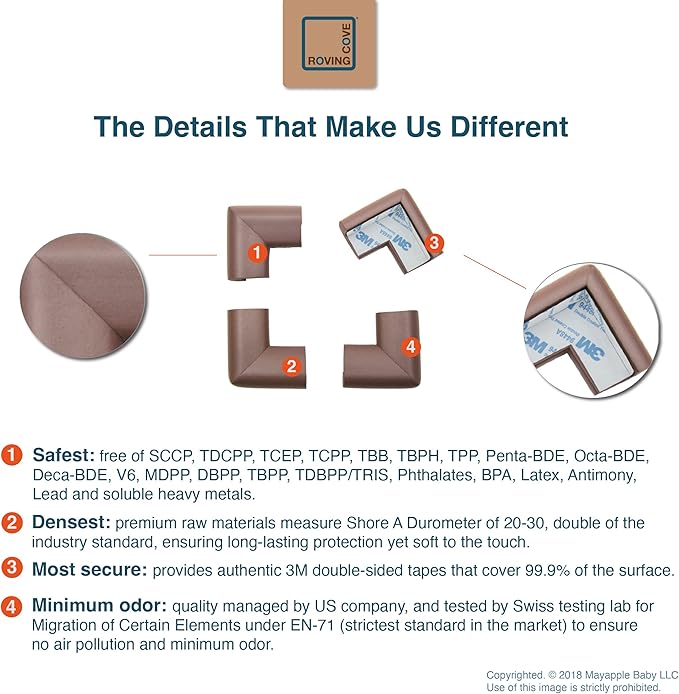 Roving Cove HeftyFit Corner Protector for Baby (16 Large Corners), Heavy-Duty Soft Rubber Foam Furniture Corner Bumper Guards, 3M Adhesive Pre-Taped, Coffee Brown