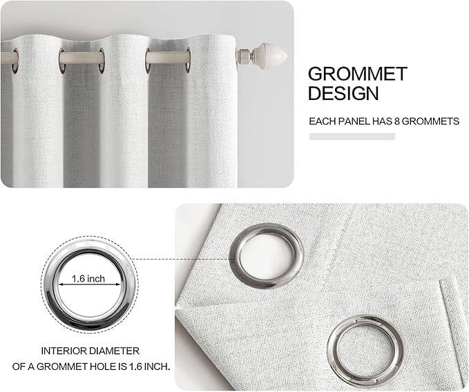MIULEE 90 Inches Linen Textured Curtains for Bedroom 100% Blackout Thermal Insulated Heathered White Grommet Room Darkening Drapes Luxury Decor for Living Room Nursery 52 x 90 Inch (2 Panels)