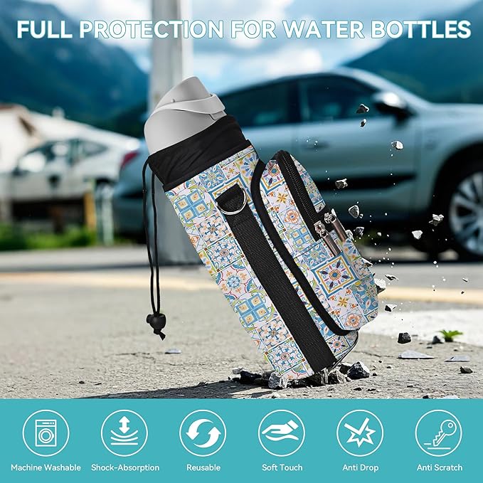 icolor Water Bottle Carrier Bag with Strap 25/32/40 oz Crossbody Bottle Holder with Phone Pocket Sling Sleeve Insulated Neoprene Water Bottle Pouch for Walking Travelling