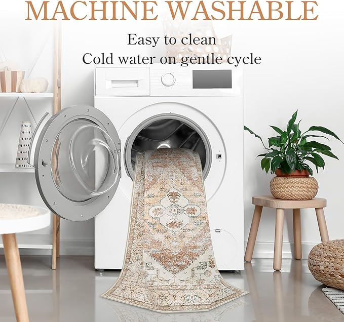 Lahome Boho Hallway Runners - 2x8 Runner Rug Non-Slip Washable Kitchen Runner Non-Shedding Lightweitht Floor Runners, Oriental Distressed Print Indoor Carpet Runner for Entrance Laundry Living Room