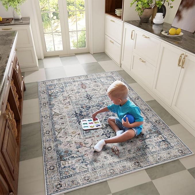 Machine Washable Throw Rugs for Entryway: Door Mat Indoor Entrance 4x6 Small Rug Stain Resistant Non-Slip Low Pile Soft Carpet for Kitchen Front Door Indoor Entry Bathroom Bedroom