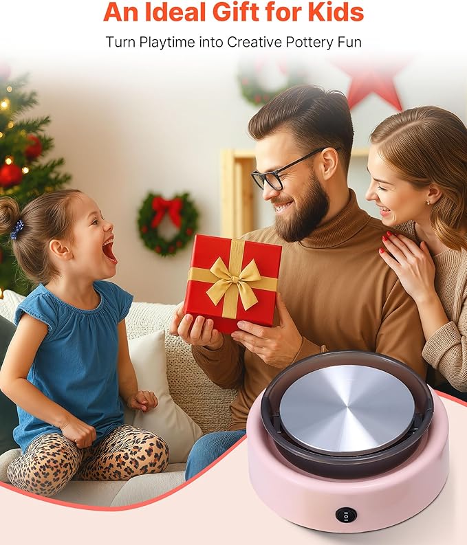 VEVOR Mini Pottery Wheel, 6 inch Turntable, Forward and Reverse Rotation, Adjustable Speed, Electric Clay Wheel for Kids and Beginners, with Shaping Tools, for Home DIY, Pottery Classes, Pink