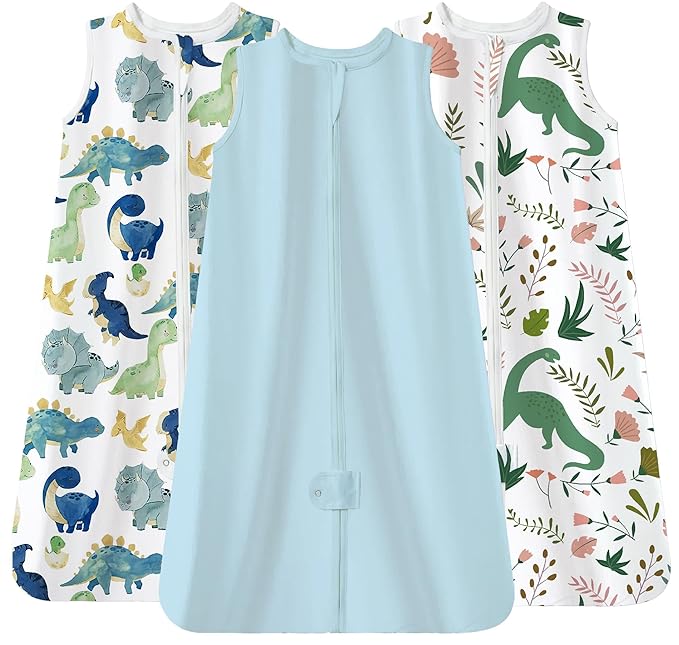 TotAha Dino Sleep Sack 0-6 months 3 Pack, Buttery Soft, Safe Wearable Blanket Baby Sleeping Bag with 2-way Zipper for Girl Boy, 0.5 TOG