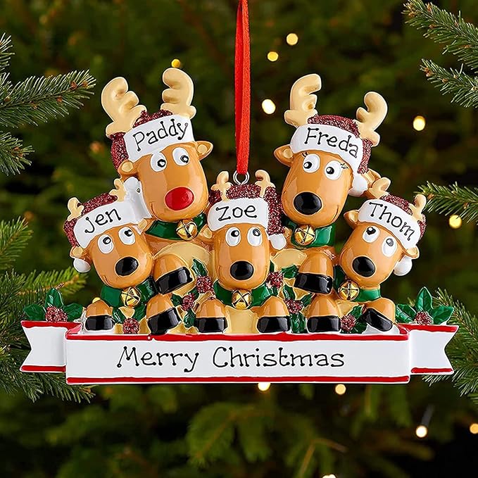 Personalized Christmas Ornaments 2025 Family of 2/3/4/5/6/7/8 Deer Christmas Ornaments Custom Name Customized Gifts for Xmas Tree,Family of 2