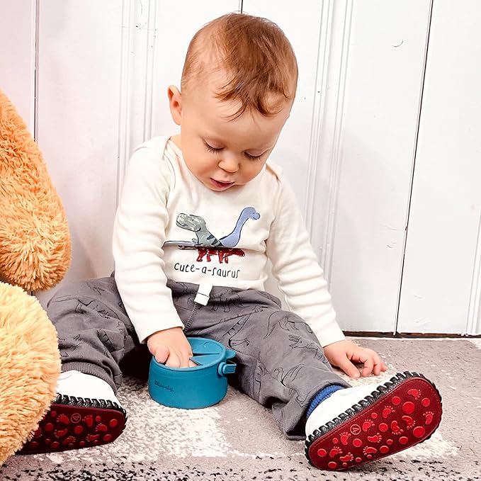 Snack Cups for Toddlers, Baby Snack Containers, Silicone Toddler Snack Cups No Spill, Food Catcher with Lid & Bucket-like Handle, BPA Free & Dishwasher Safe, 9 Ounce Colonial Blue