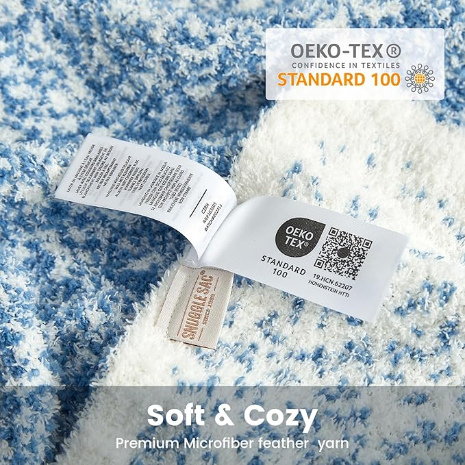 Snuggle Sac Blue Blanket Twin Size for Bed and Sofa, Reversible Super Soft Blankets Warm Cozy Knit Blankets Fuzzy Plush Lightweight for Couch, Picnic, Ombre Blue, 60x80 inches