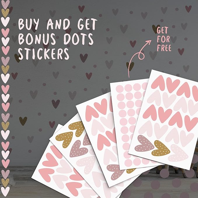 WS Wallpaper Heart Wall Decals Pack of 5 Sheets 135pcs by Lipastick - Polka Dots Wall Stickers for Bedroom Living Room Girls Room Decoration Kids Room Baby Nursery Room Removable Wall Decals