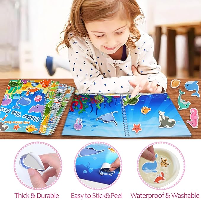 Jelly Sticker Books for Toddlers 2-4 Years, Under The Sea Stickers for Kids 1-3, Reusable Sticker Book for Toddler Plane Activities Travel Essentials (Under The Sea)