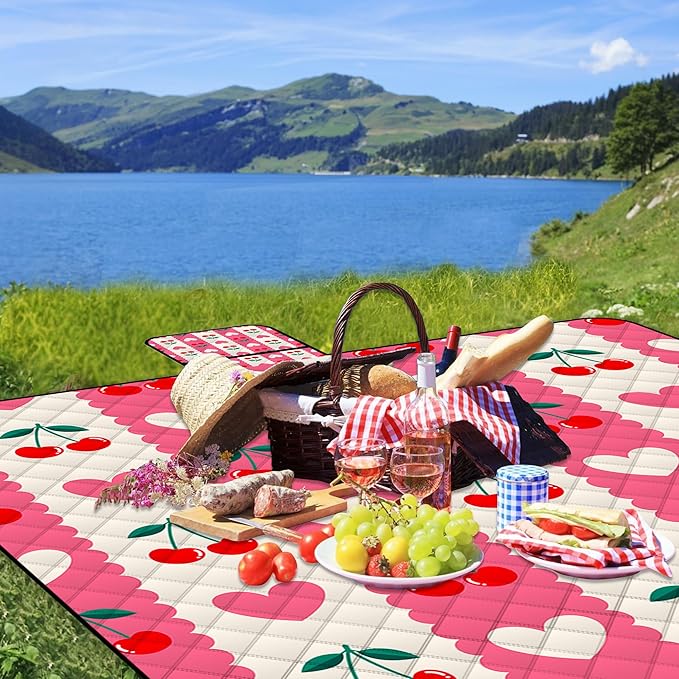 Poedist Extra Large Picnic Blanket Waterproof,80"x 80"Foldable Machine Washable Beach Blanket,Outdoor Blanket for 6-8 Adults,Suitable for Indoor Crawling,Park Beach,Camping,Hiking,Family Travel(Pink