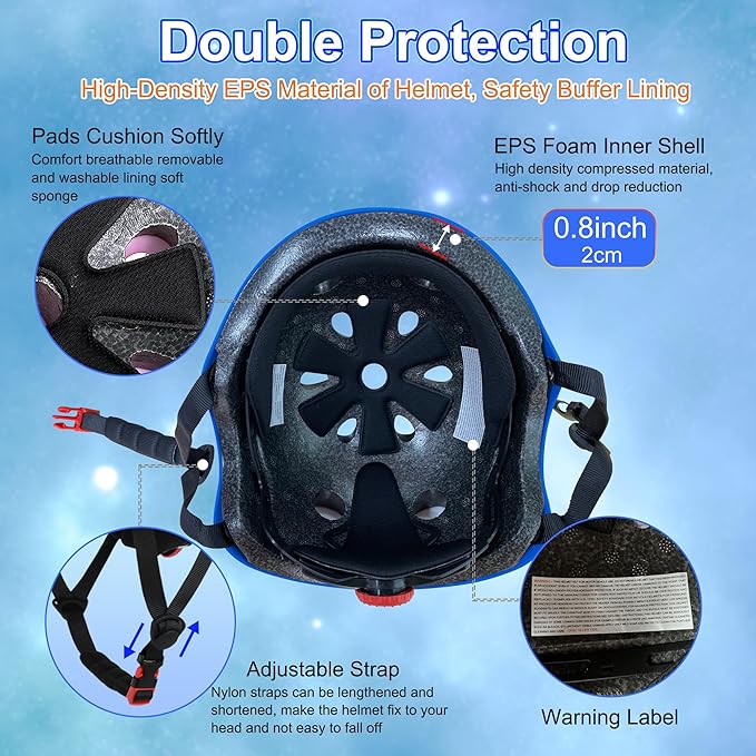 Kids Bike Helmet with DIY Stickers and Knee Pads Elbow Pads Wrist Guard Set for Ages 3-8-14 Toddler Boys Girls Helmet for Roller Skates Cycling Skateboarding Bicycle Scooter